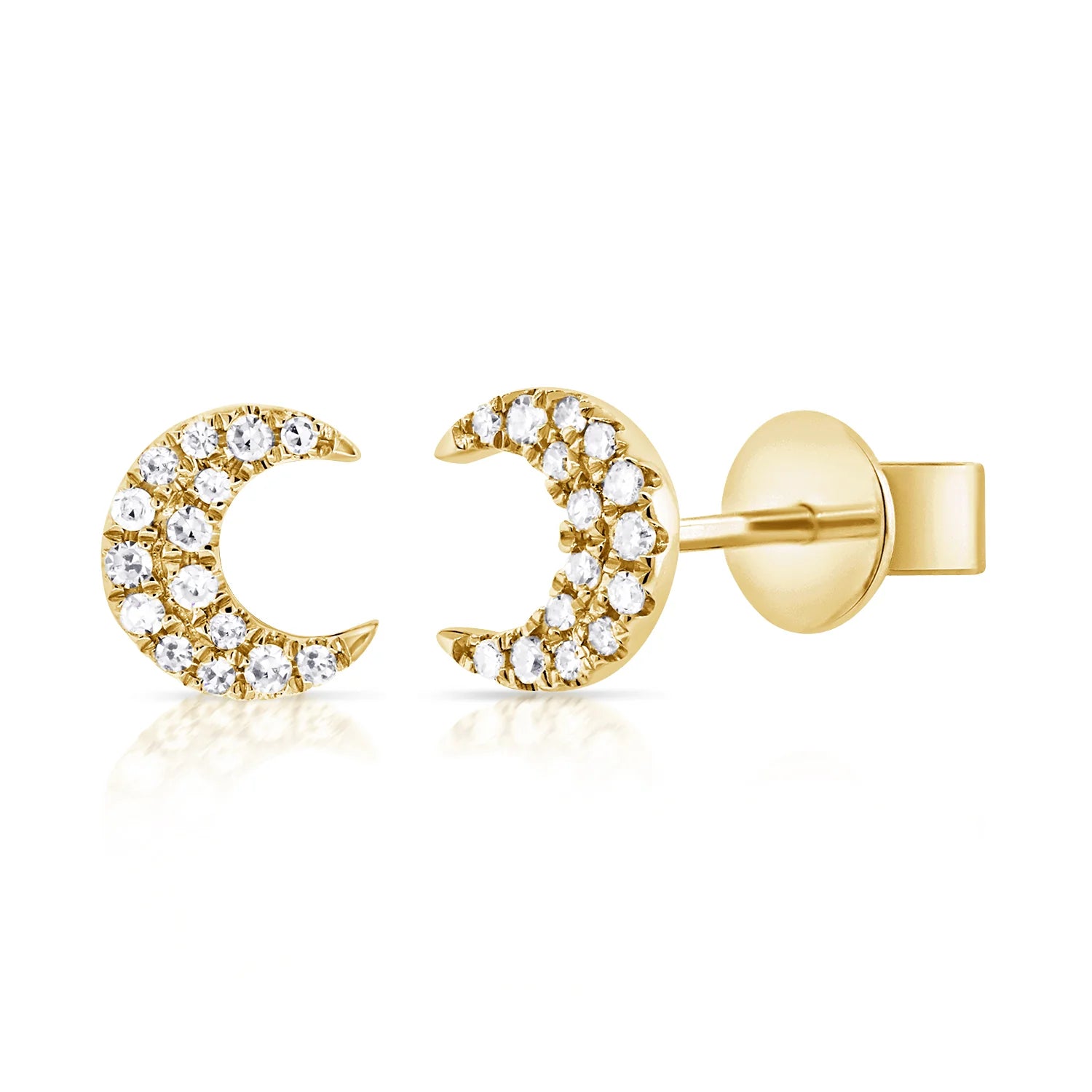 14ky Diamond Crescent Moon Stud Earrings