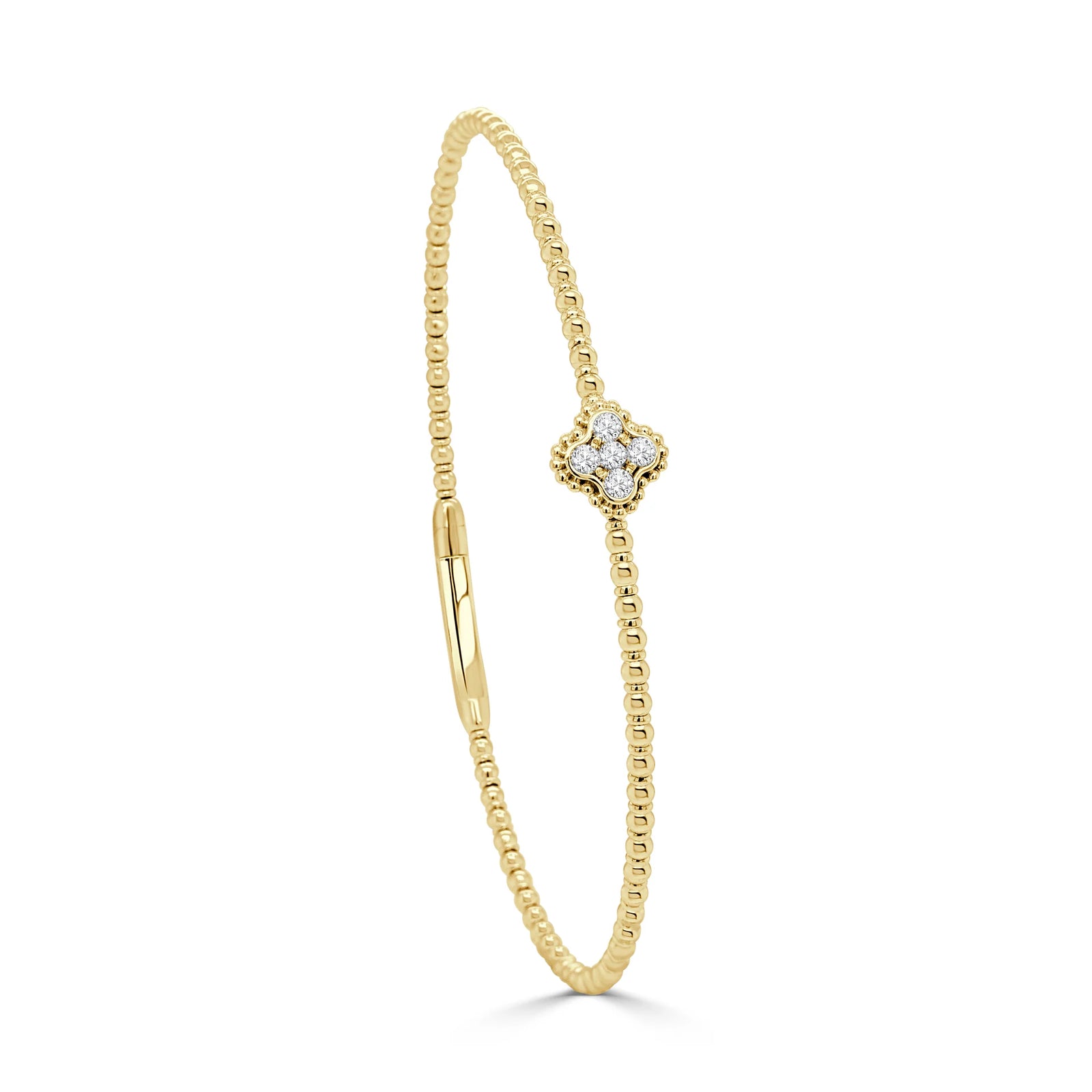 14k Diamond Clover Design Flexible Bangle