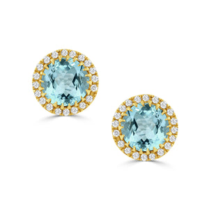 18k Blue Topaz Halo Stud Earrings