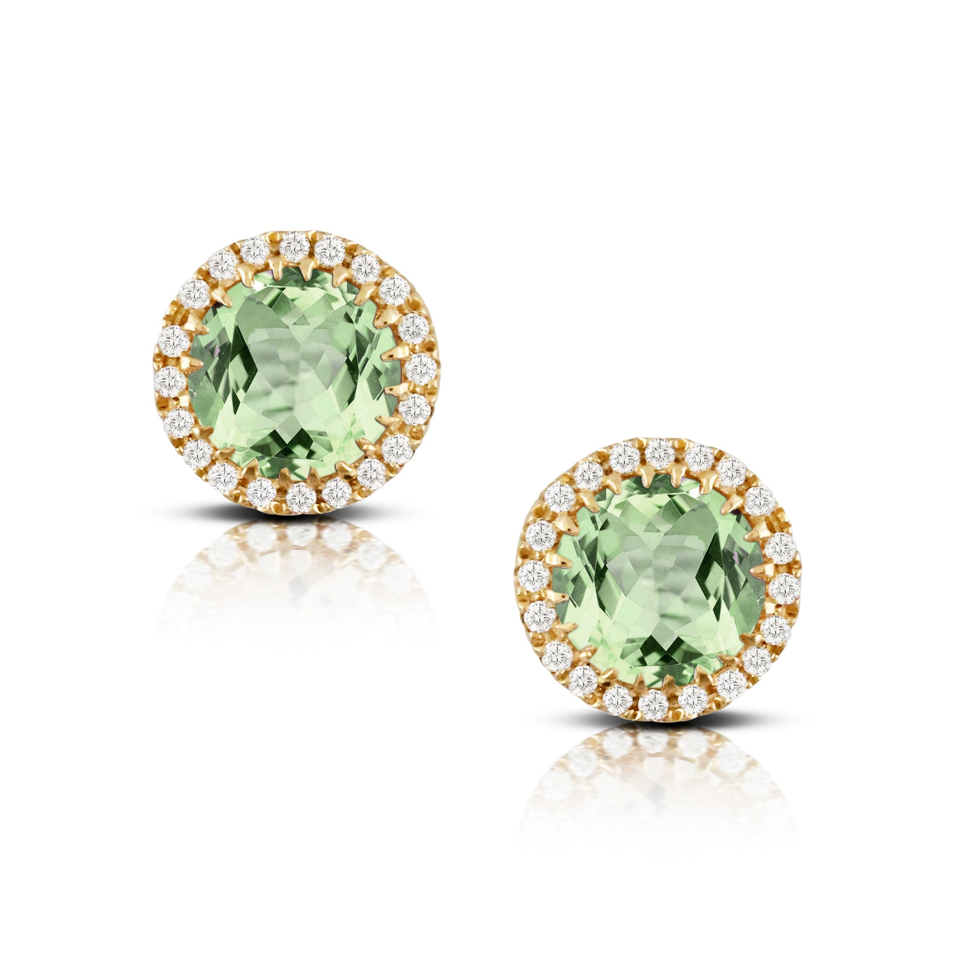 18k Green Amethyst Halo Stud earrings