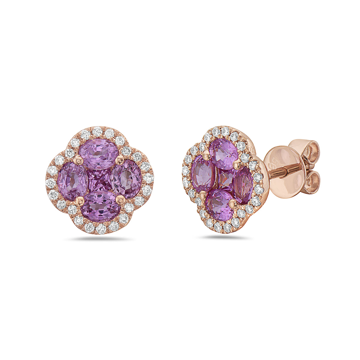 14k Pink Sapphire Clover Earring