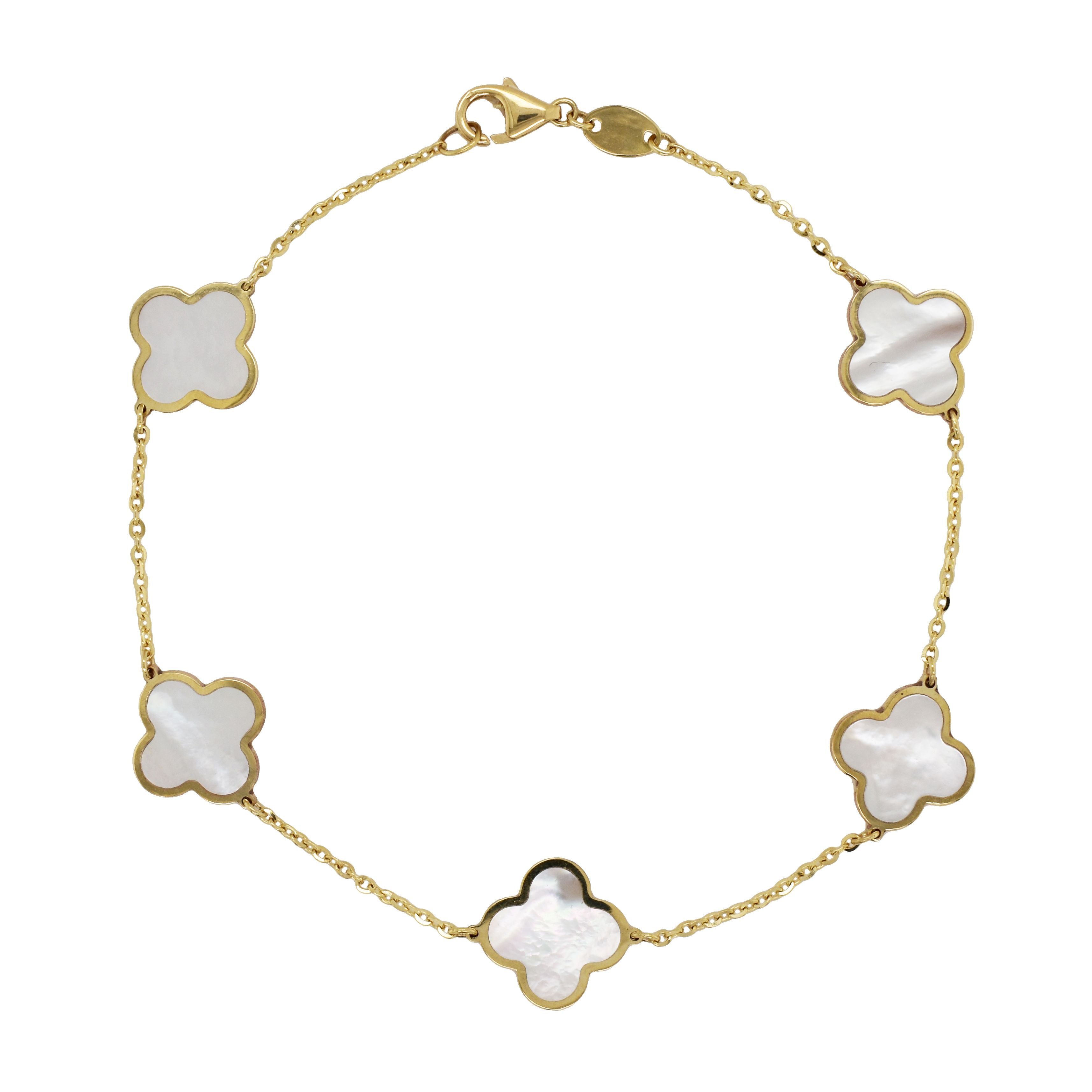 14k Mother of Pearl Clover Bracelet