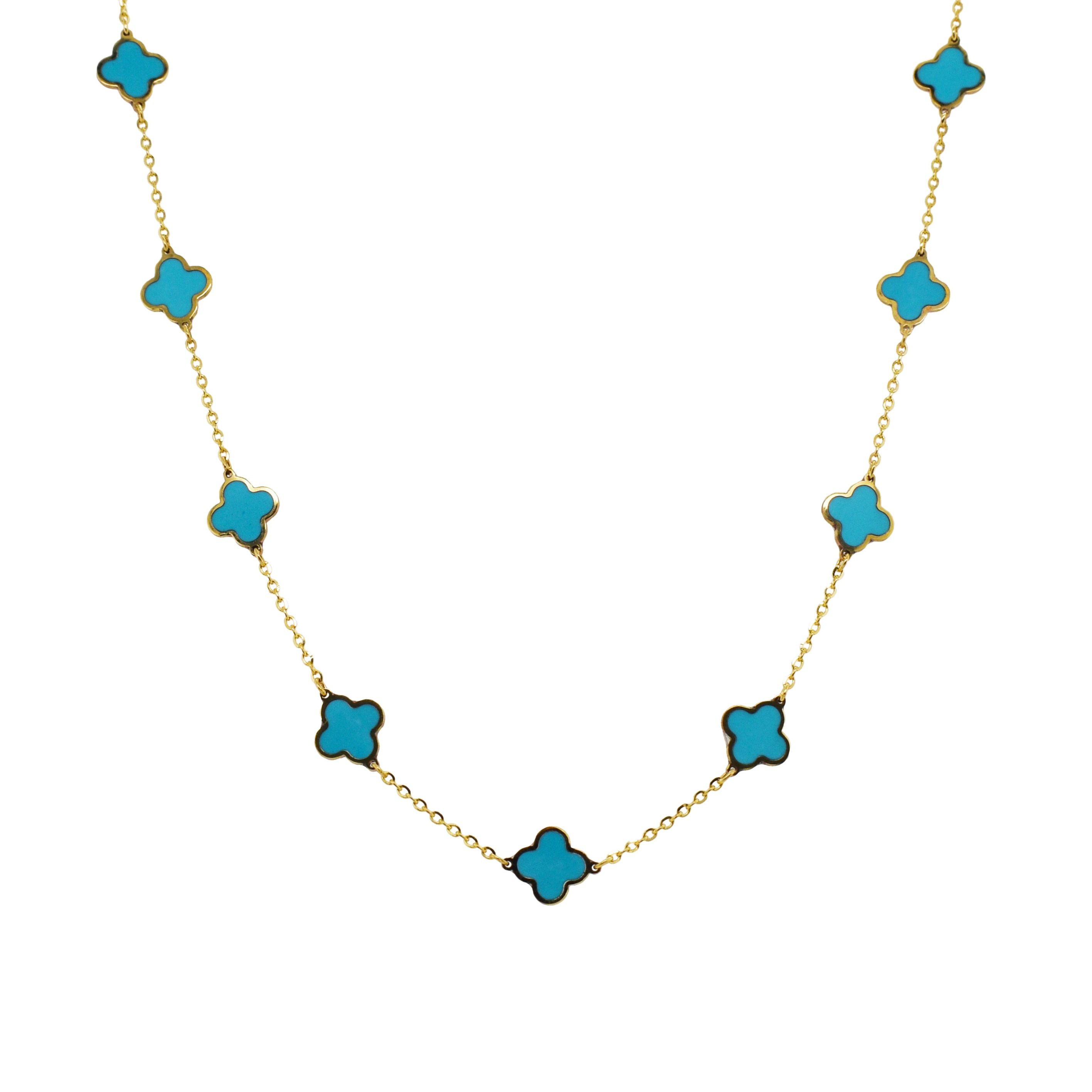 14k Turquoise Clover Necklace