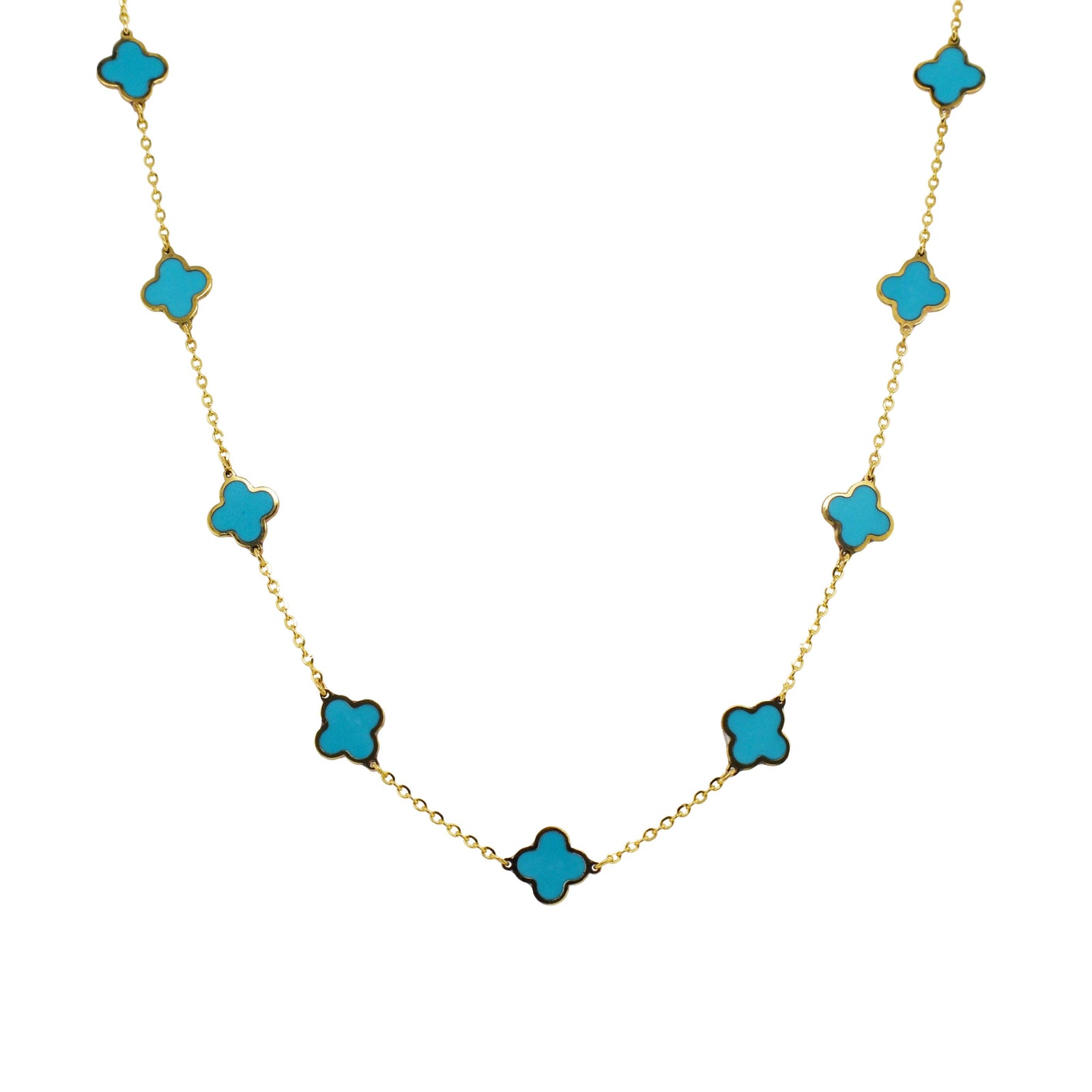 14k Turquoise Clover Necklace