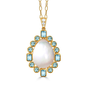 18k Blue Topaz & Mother of Pearl Necklace