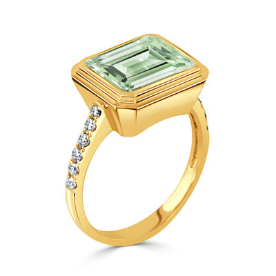 18k Green Amethyst & Diamond Ring