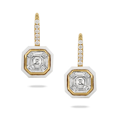 White Agate & Diamond Earrings