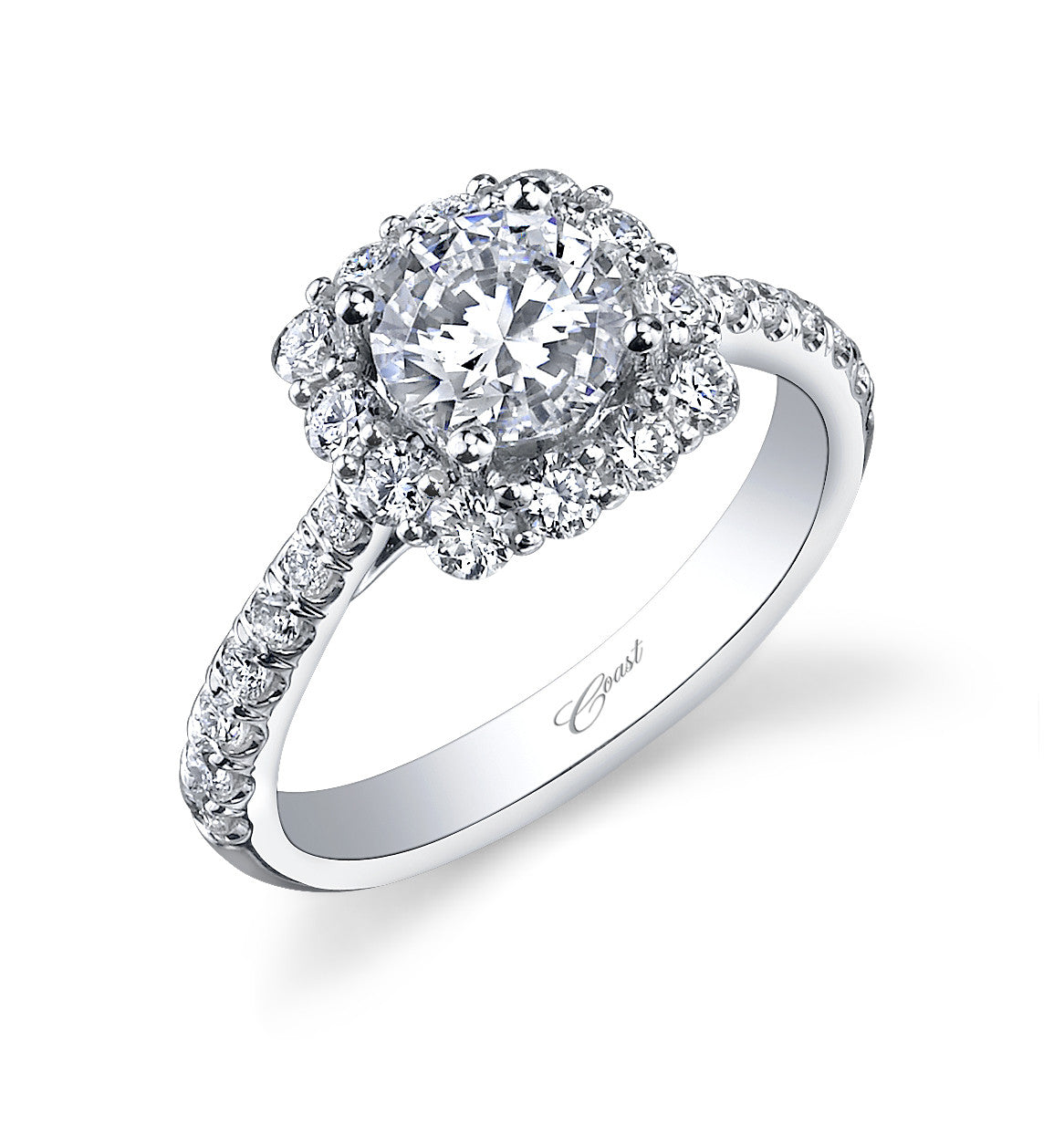 Coast Diamond Platinum And Round Brilliant Cut Cushion Halo Ring