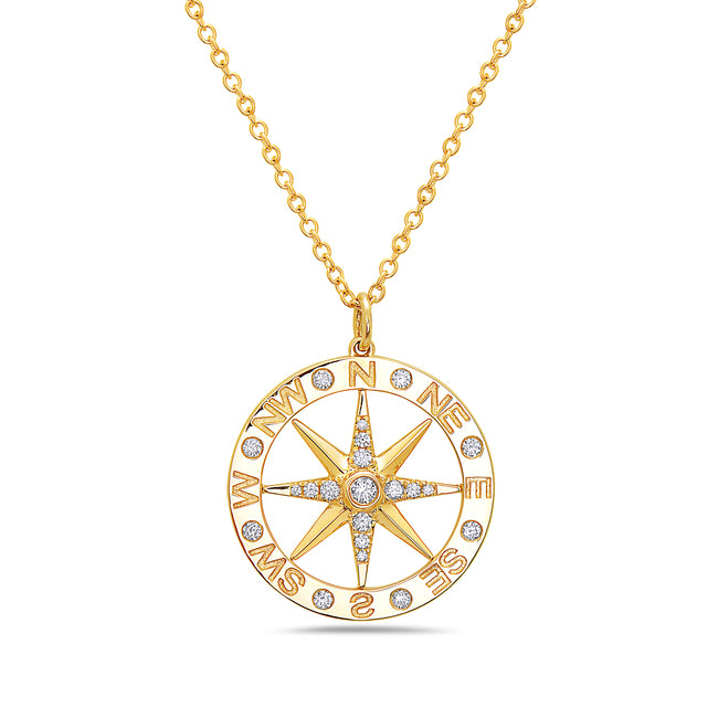 Compass Rose Necklace White Gold