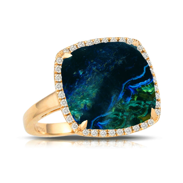 18k Azurite Malachite & Diamond Ring