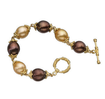 18K Yellow Gold Golden South Sea And Chocolate Pearl Bracelet With Toggle
