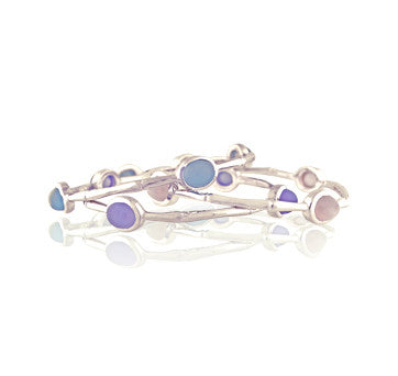 Sterling Silver Bamboo Bracelets With Aquamarine, Chalcedony And Moonstone