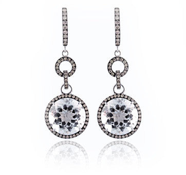 18Kw Gold Round Drop Earrings With Diamonds