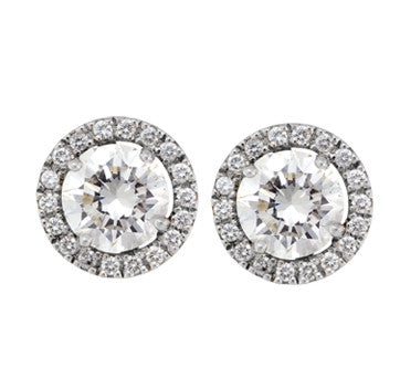 18K White Gold Diamond Stud Earrings With Permanent Diamond Jackets