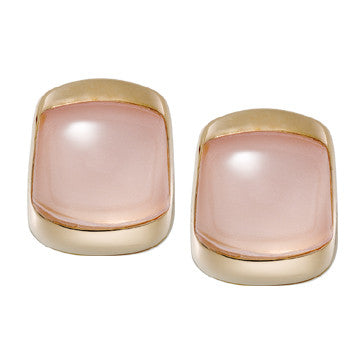 18K Pink Gold Rose Quartz Cabochon Earrings By Vaid Of Italy