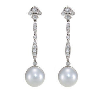 18 White Gold South Sea Diamond Drop Earrings