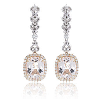 18K White And Pink Gold Morganite And Drop Earrings