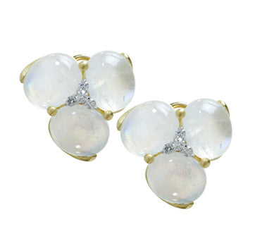 18K Yellow Gold Moonstone Cluster Earrings With Diamond Center By Mazza