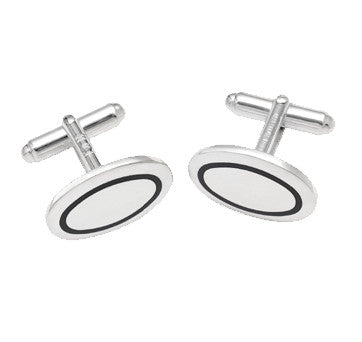 Sterling Silver Oval Cufflinks With Blue Enamel Inlay Border