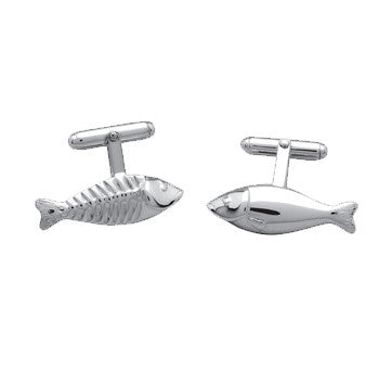 Sterling Silver Fish And Fishbone Cufflinks
