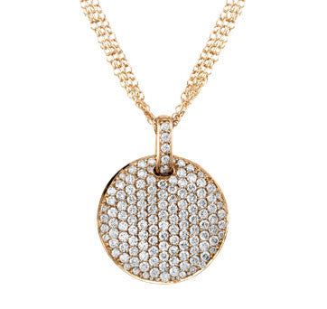 18K Pink Gold Diamond Pave Disk On 18K Pink Gold Triple Chain