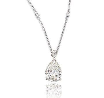 Round and Baguette Diamond Pear Shape Pendant Necklace