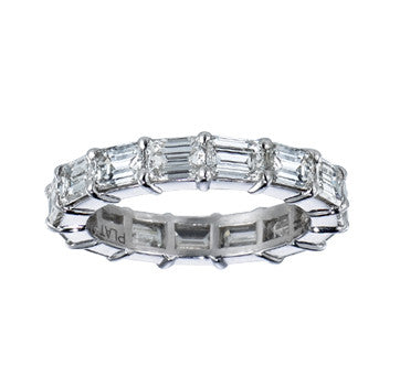 Platinum Emerald Cut Eternity Diamond Band With Stones Touching Head To Toe