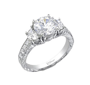 Coast Diamond Platinum Round Brilliant Diamond Flanked By Half Moons With Engraved Diamond Shank