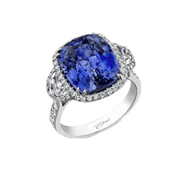 Platinum Cushion Cut Sapphire & Diamond Ring