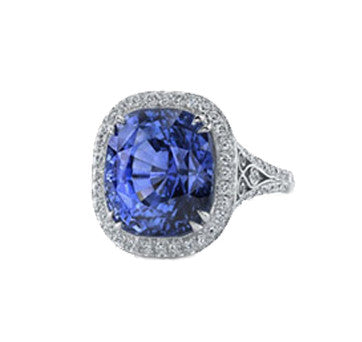 Platinum Cushion Cut Sapphire & Diamond Ring